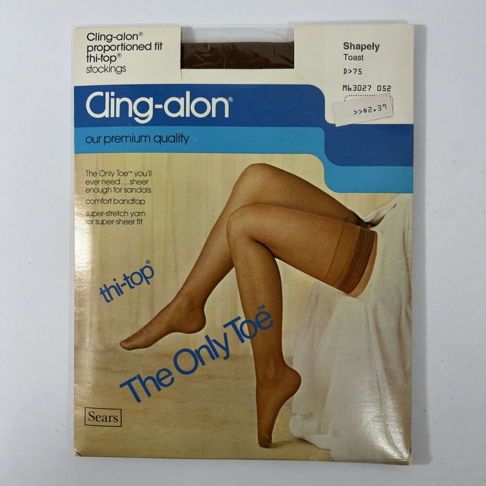 Vintage Sears Cling-Alon Stockings Thi-Top Tall Toast The Only Toe New Old Stock